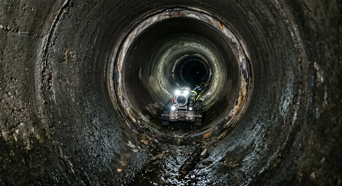 Robotic sewer camera inspecting pipe interior for Drain Snake Service in Norwood